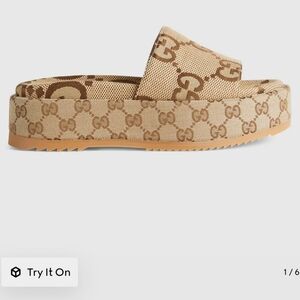 Gucci Tan GG Pattern Slides